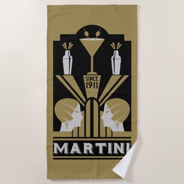 Vintage Martini Art Deco Beach Towel (Front)