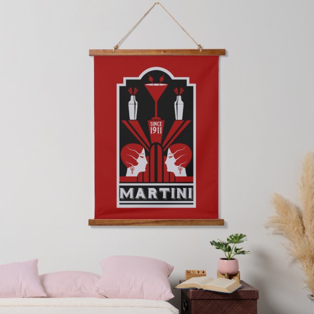 Vintage Martini Art Deco Hanging Tapestry (Bedroom)