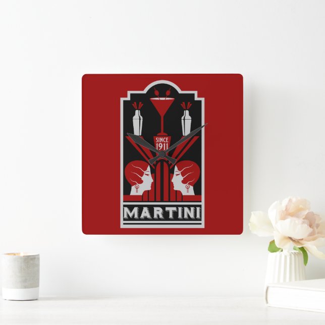 Vintage Martini Art Deco Square Wall Clock (Home)