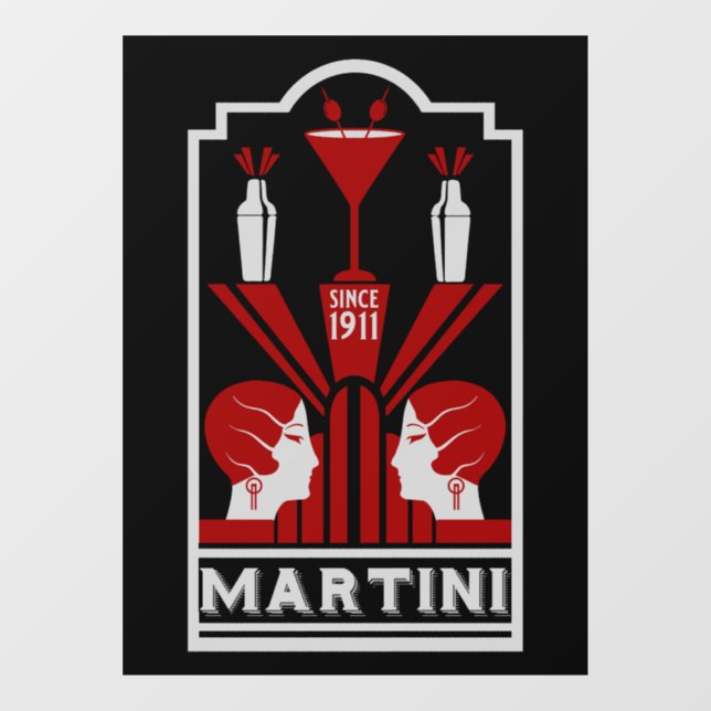 Vintage Martini Art Deco Window Cling (Sheet)