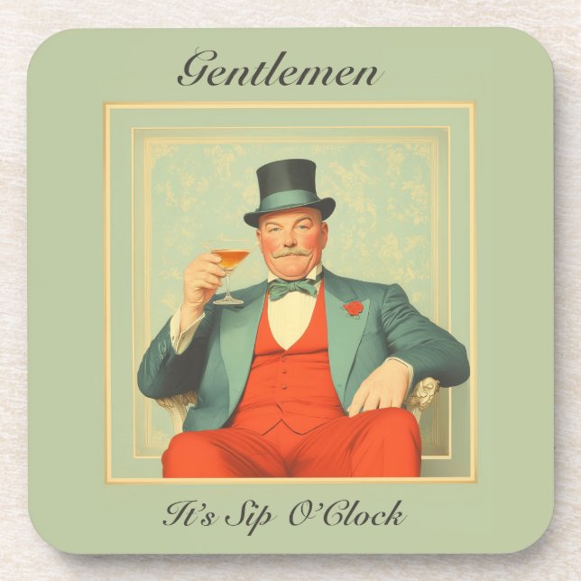 Vintage Martini Dandy - Gentlemen It's Sip O'Clock Coaster (Front)