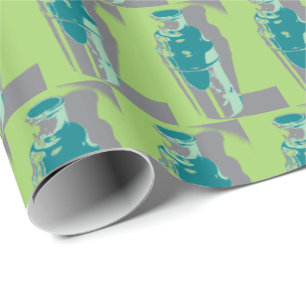 Vintage Martini Shakers in Green and Grey Wrapping Paper