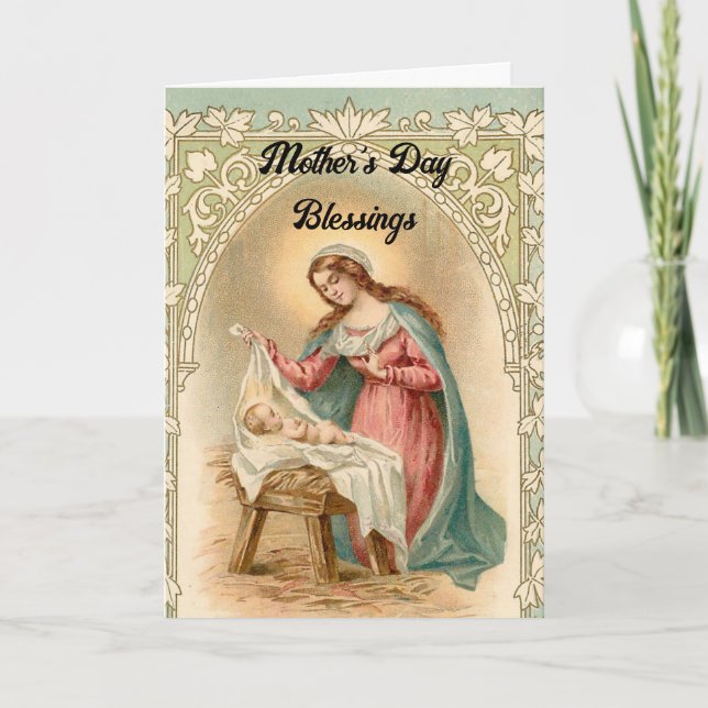 Vintage Mary And Baby Jesus Greeting Card (Front)
