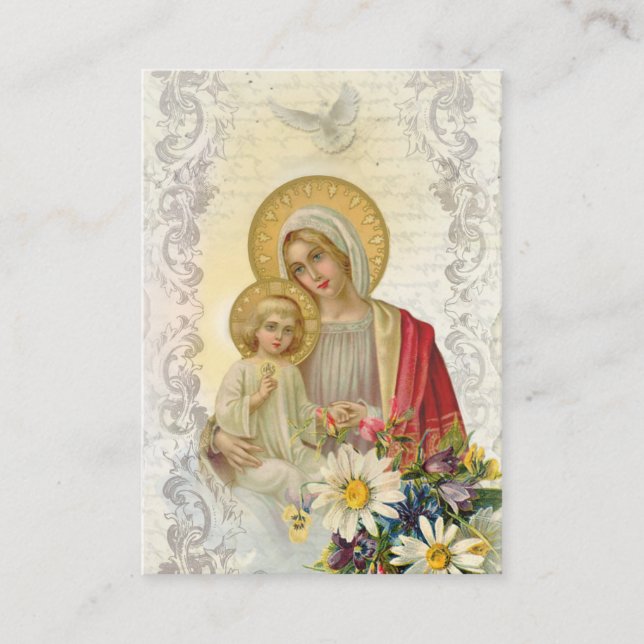 Vintage Mary Jesus Memorare Prayer Holy Card (Front)