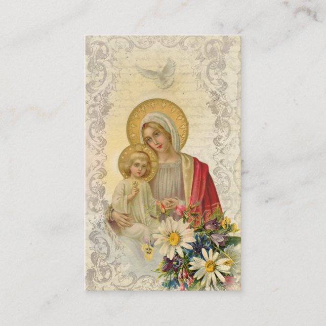 Vintage Mary Jesus Memorare Prayer Holy Card (Front)