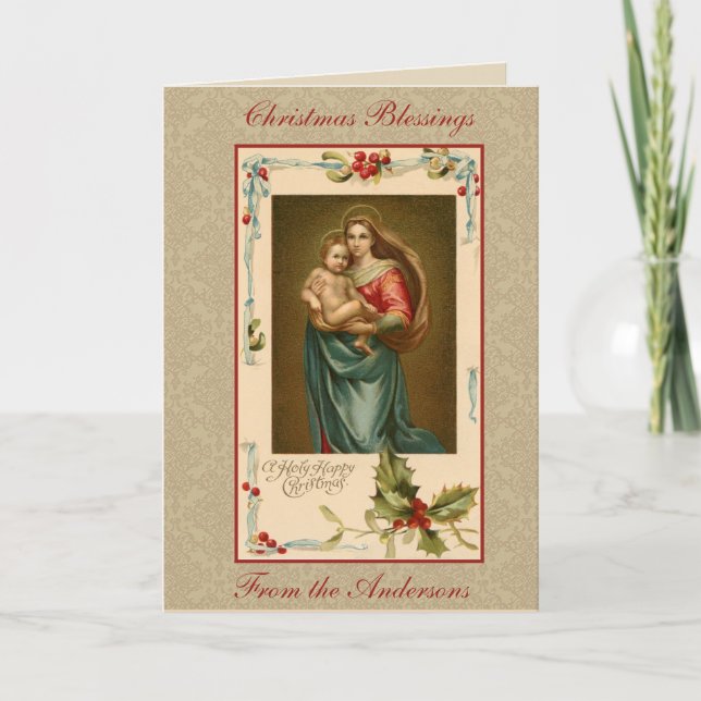 Vintage Mary Madonna Baby Jesus Religious Holiday Card (Front)