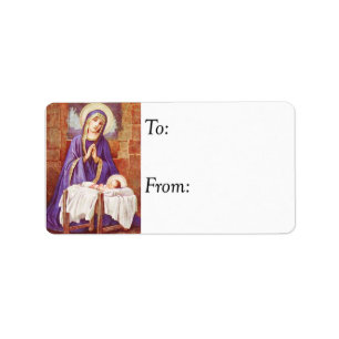 Vintage Mary With Jesus in Manger Gift Tag