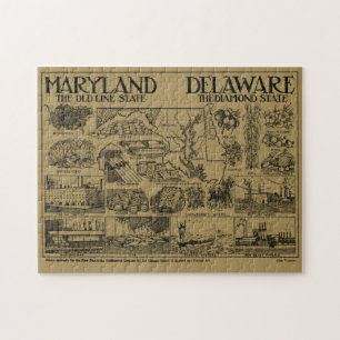 Vintage Maryland and Delaware Illustrative Map Jigsaw Puzzle
