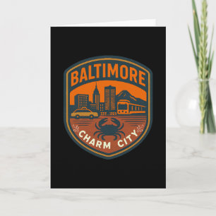 Vintage Maryland Ltimore Charm City Retro Crab Sky Card