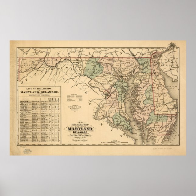 Vintage Maryland Railroad Map (1876) Poster (Front)