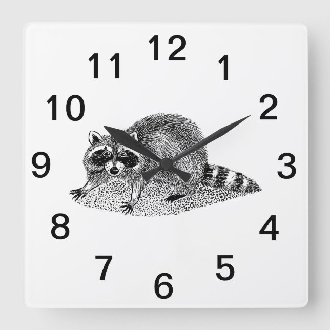 Vintage Masked Raccoon Square Wall Clock (Front)