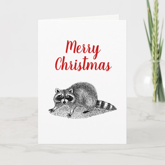 Vintage Masked Racoon Holiday Card (Front)