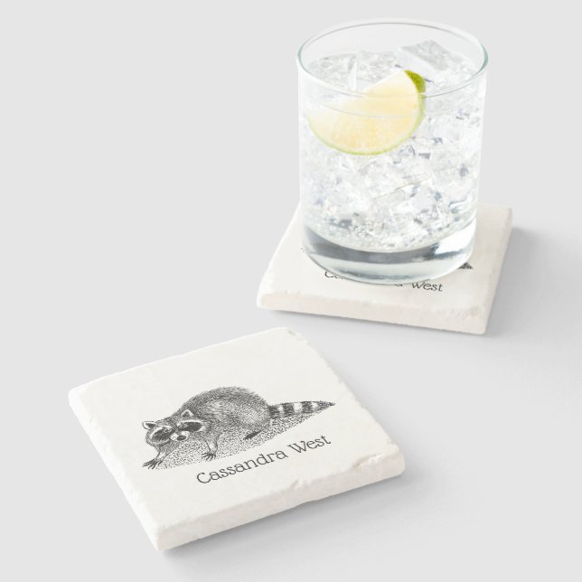 Vintage Masked Racoon Stone Coaster (Side)