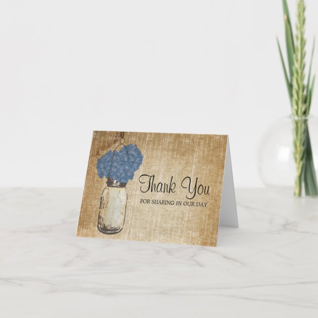 Vintage Mason Jar and Hydrangeas Thank You Card (Front)
