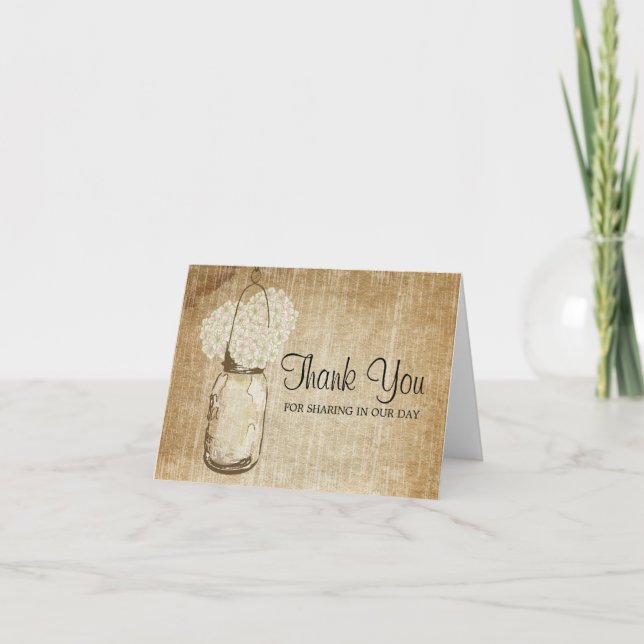 Vintage Mason Jar and Hydrangeas Thank You Card (Front)