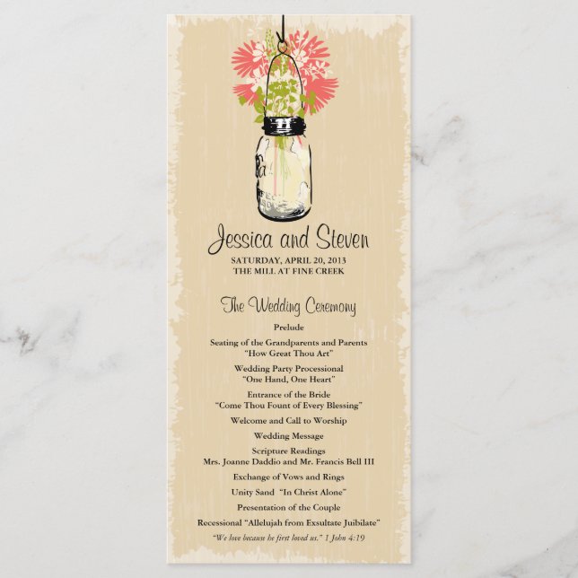 Vintage Mason Jar and Wildflowers Program Programme (Front)