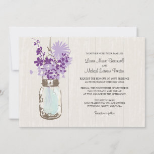 Vintage Mason Jar and Wildflowers Wedding Invitation