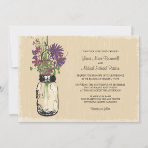Vintage Mason Jar and Wildflowers Wedding Invitation