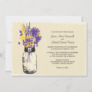 Vintage Mason Jar and Wildflowers Wedding Invitation