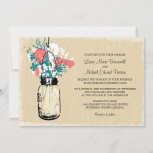 Vintage Mason Jar Calla Lily Wildflowers WeddinG Invitation