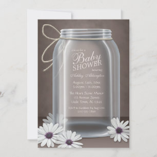 Vintage Mason Jar Daisy Brown Baby Shower Invitation