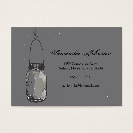 Vintage Mason Jar & Fireflies Save the Date Business Card