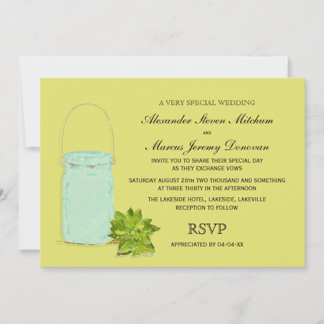Vintage Mason Jar Gay Wedding Invitation (Front)