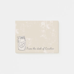 Vintage Mason Jar Hearts Country Brown Tan Post-it Notes