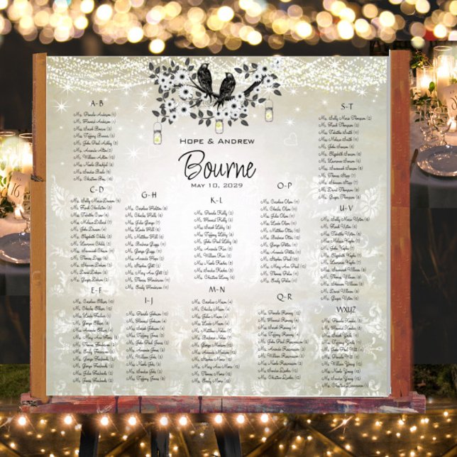 Vintage Mason Jar Love Birds Seating Chart (To see frame and mat pricing,  please choose your options.)