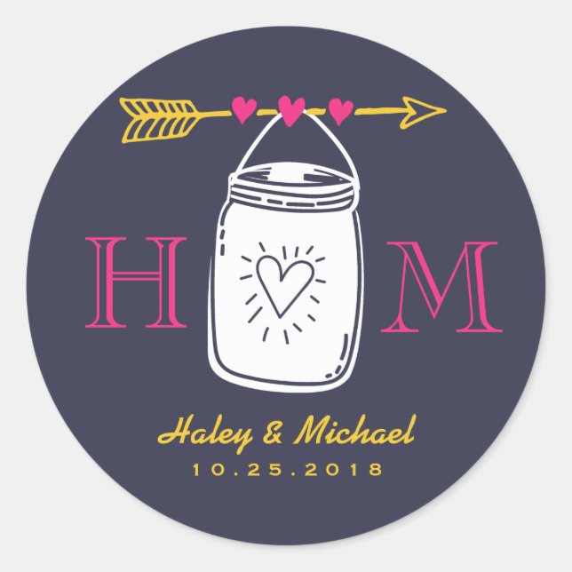 Vintage Mason Jar Monogram Country Wedding Sticker (Front)