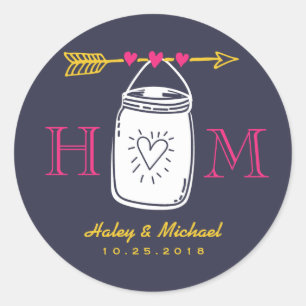 Vintage Mason Jar Monogram Country Wedding Sticker