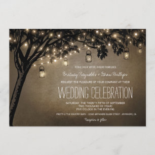 Vintage Mason Jar Oak Tree Wedding Invitations