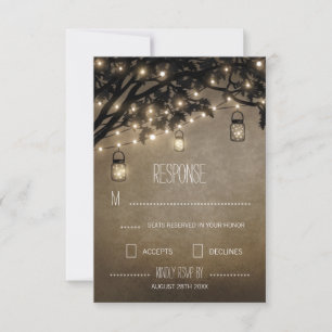 Vintage Mason Jar Oak Tree Wedding RSVP Cards