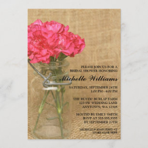 Vintage Mason Jar Pink Carnations Bridal Shower Invitation