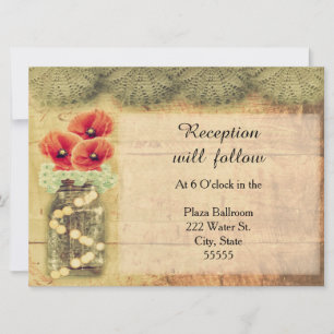 Vintage Mason Jar Poppy Reception Invitation