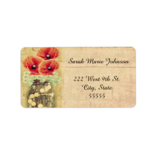 Vintage Mason Jar Poppy Wedding Address Labels