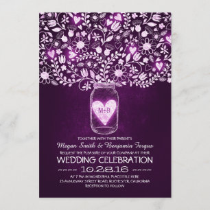 vintage mason jar purple flowers wedding invites