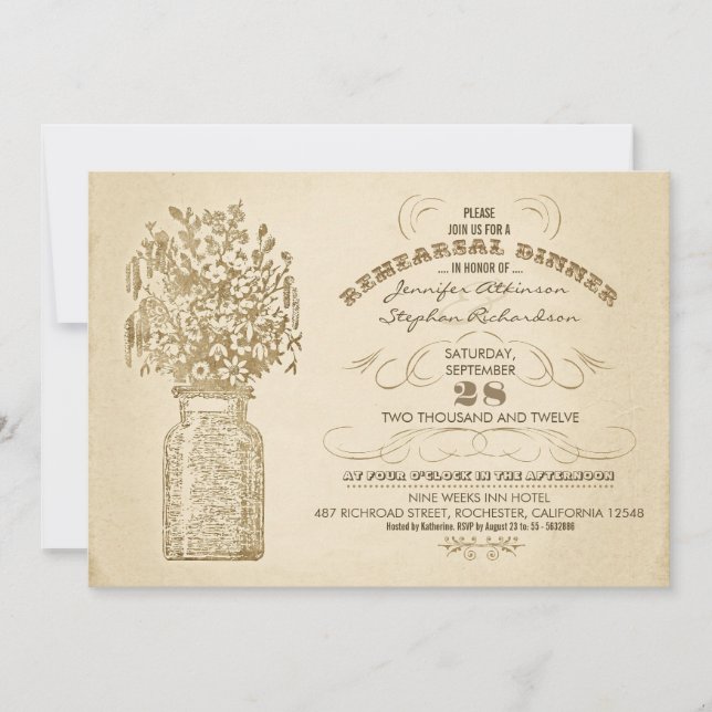 vintage mason jar rehearsal dinner invitations (Front)