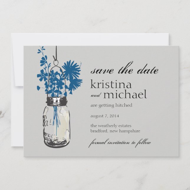 Vintage Mason Jar & Wild Flowers Save the Date (Front)