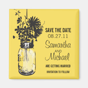 Vintage Mason Jar & Wild Flowers Save the Date Magnet