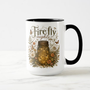 Vintage Mason Jar with Glowing Fireflies Mug