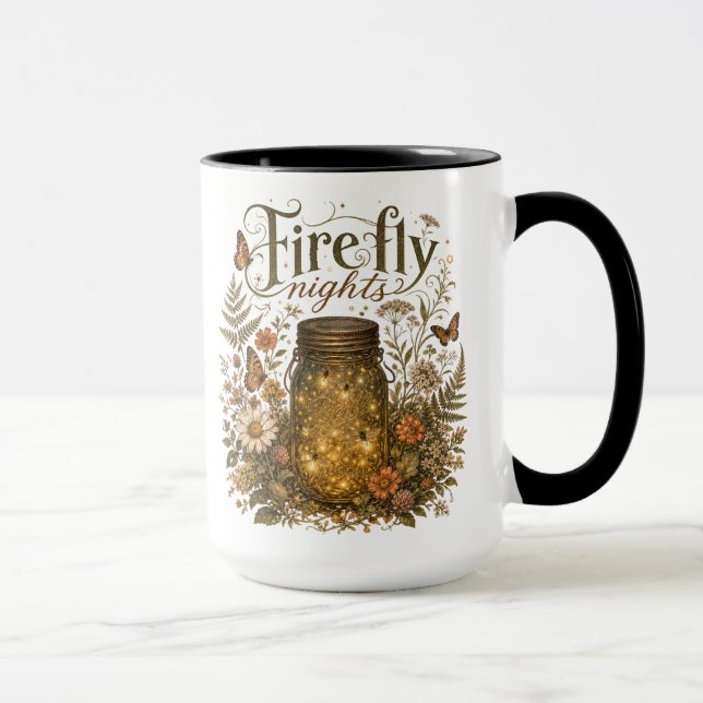 Vintage Mason Jar with Glowing Fireflies Mug (Right)