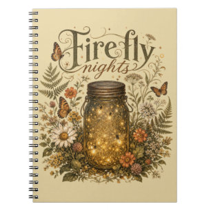 Vintage Mason Jar with Glowing Fireflies Notebook