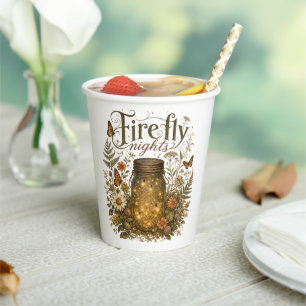 Vintage Mason Jar with Glowing Fireflies Paper Cups