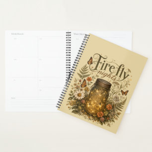 Vintage Mason Jar with Glowing Fireflies Planner