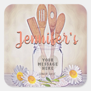 Vintage Mason Jar with Heart Square Sticker