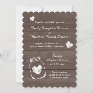 Vintage mason jar wood grain wedding invitations