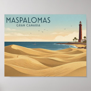 Vintage Maspalomas Dunes - Minimalist Gran Canaria Poster
