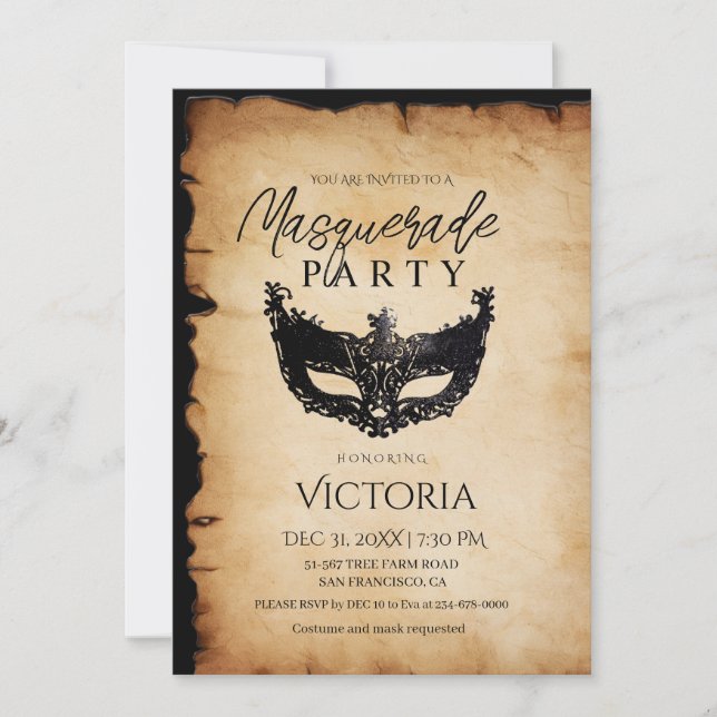 Vintage Masquerade Party Birthday Invitation (Front)