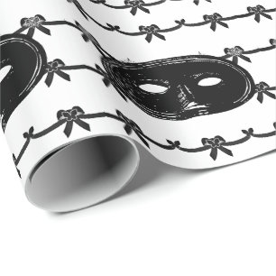 Vintage masquerade party mask black and white  wrapping paper